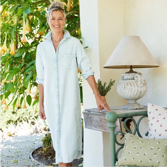 Frank & Eileen Rory Maxi Shirt Dress Denim Seafoam Mineral Wash Medium GUC